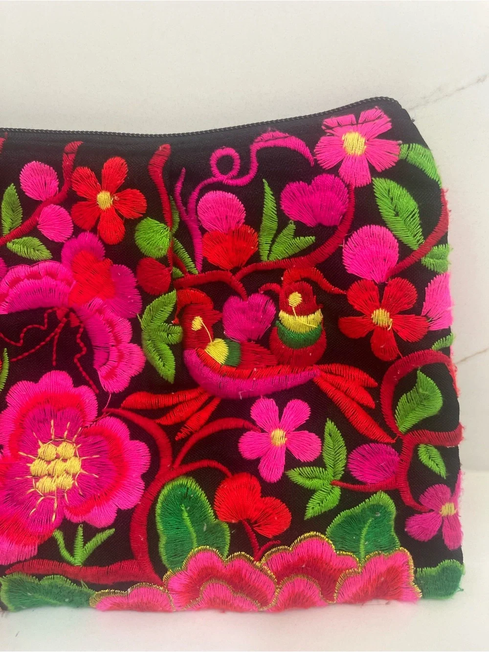 Boho Embroidered Floral Wristlet Clutch | Pom Pom Tassel | Artisan
